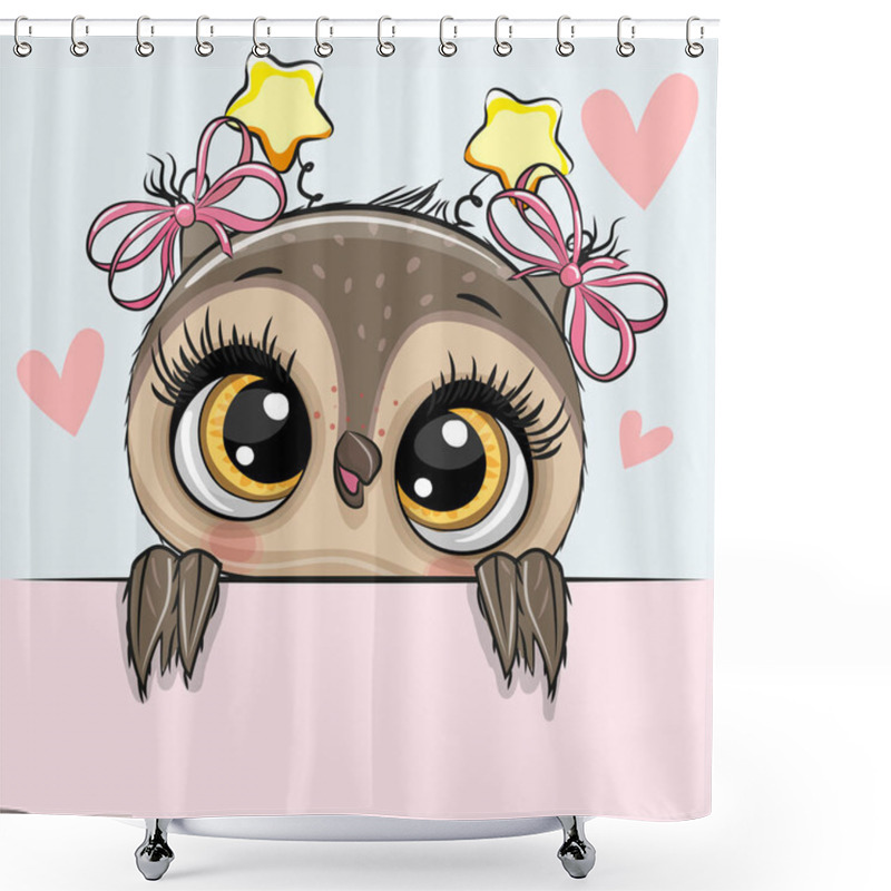 Personality  Greeting Card Cute Cartoon Owl Girl With Hearts Shower Curtains