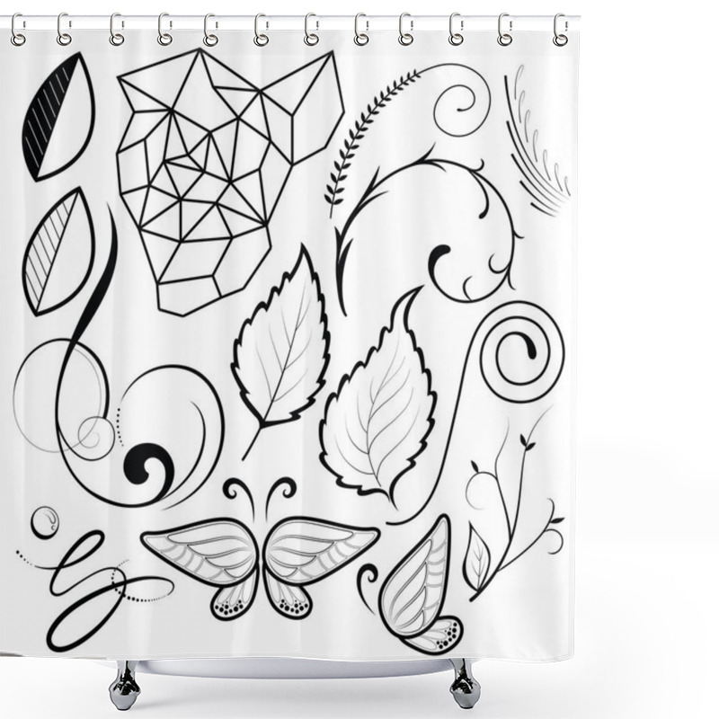 Personality  Floral Accessories, Swirls, Various Leaves, Illustrated Butterflies And Much More Shower Curtains