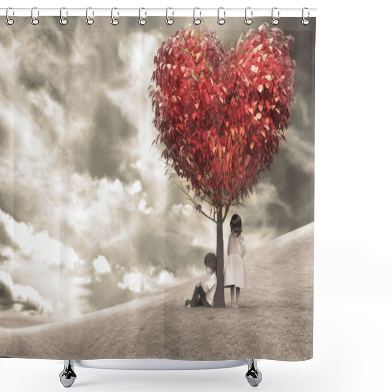 Personality  Children Under A Tree Heart Shower Curtains