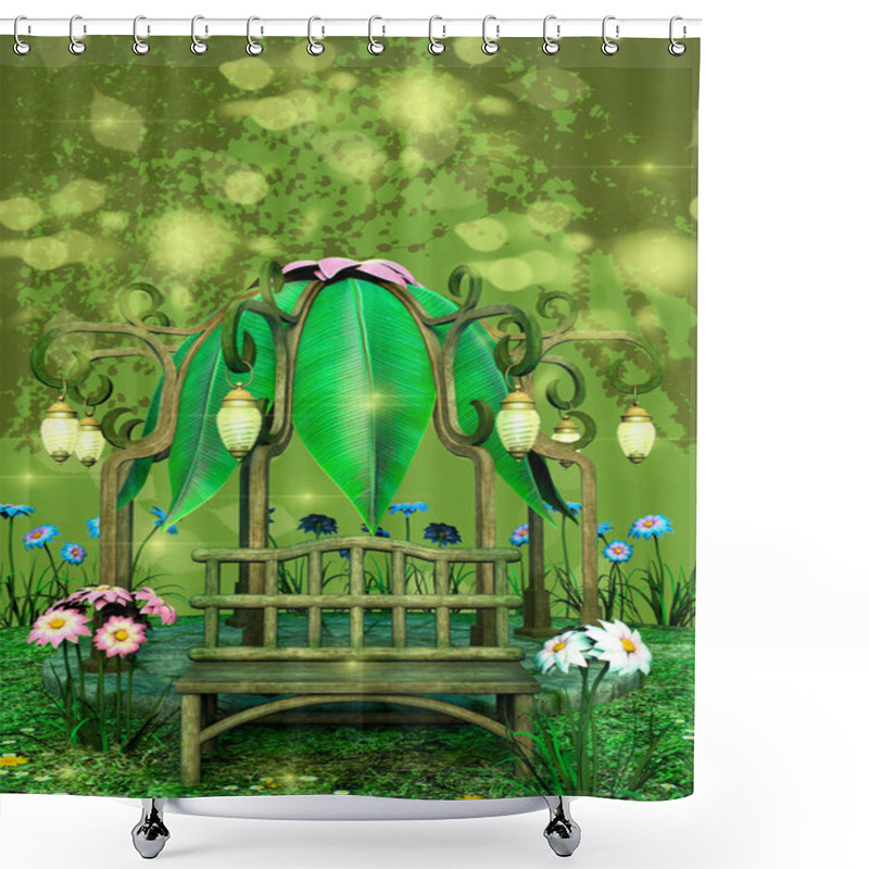 Personality  Fantasy Fairytale Scene Of A Meadow With A Gazebo, Pants, And Flowers.  Shower Curtains