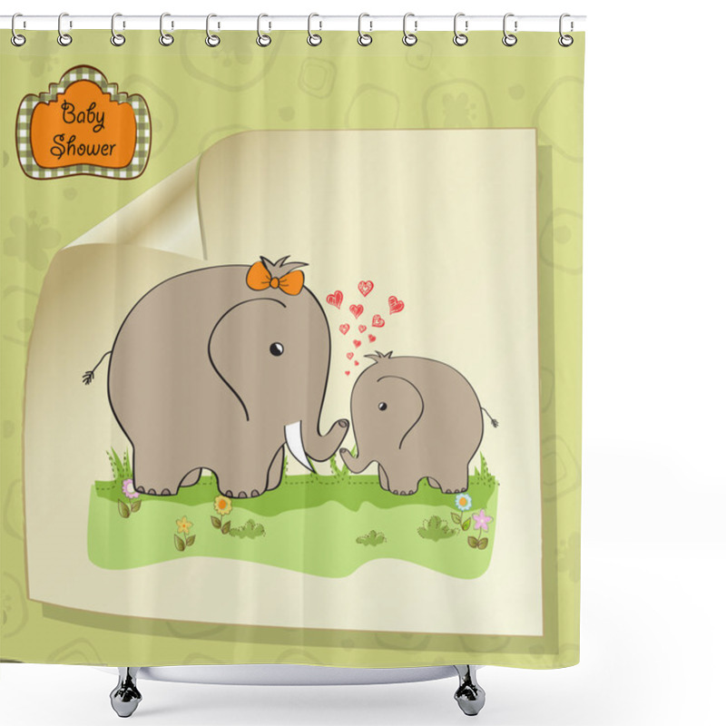 Personality  Baby Shower Card With Baby Elephant And His Mother Shower Curtains