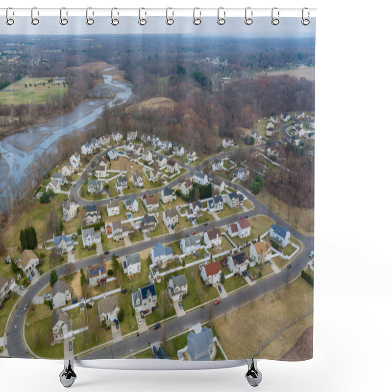 Personality  Aerial View Urban Landscape Early Spring Of A Small Sleeping Area Roofs Of The Houses In Countryside Shower Curtains