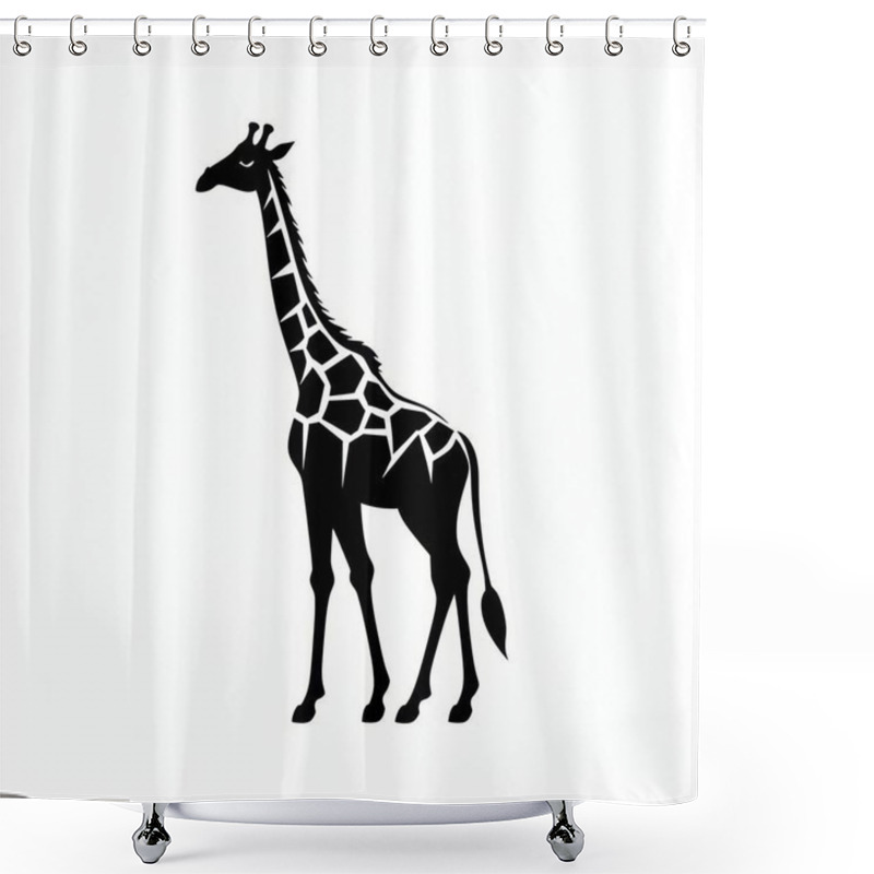 Personality  Stylized Black Silhouette Of A Giraffe Against A White Background, Highlighting Its Unique Features And Elegant Stance. Shower Curtains