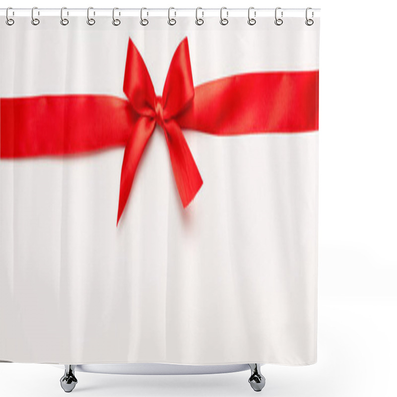 Personality  Panoramic Shot Of Red Ribbon With Bow On White  Shower Curtains