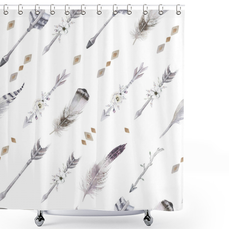 Personality  Seamless Pattern With Arrows And Feathers Shower Curtains