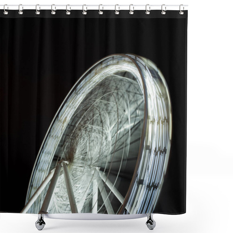 Personality  Selective Focus Of Blurred Observation Wheel At Night On Black Background Shower Curtains