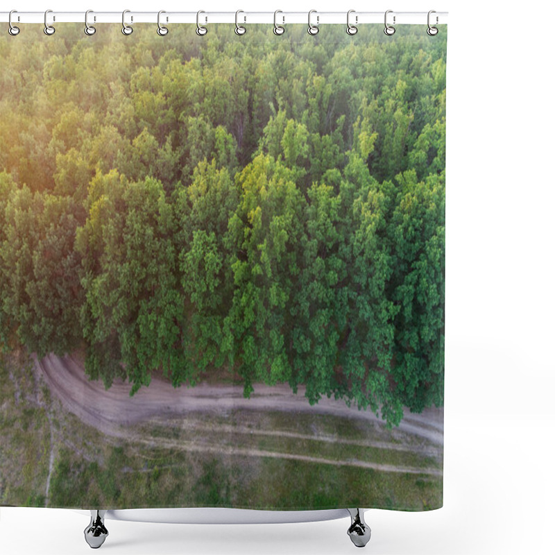 Personality  Oak Forest And Road - Top View Shower Curtains