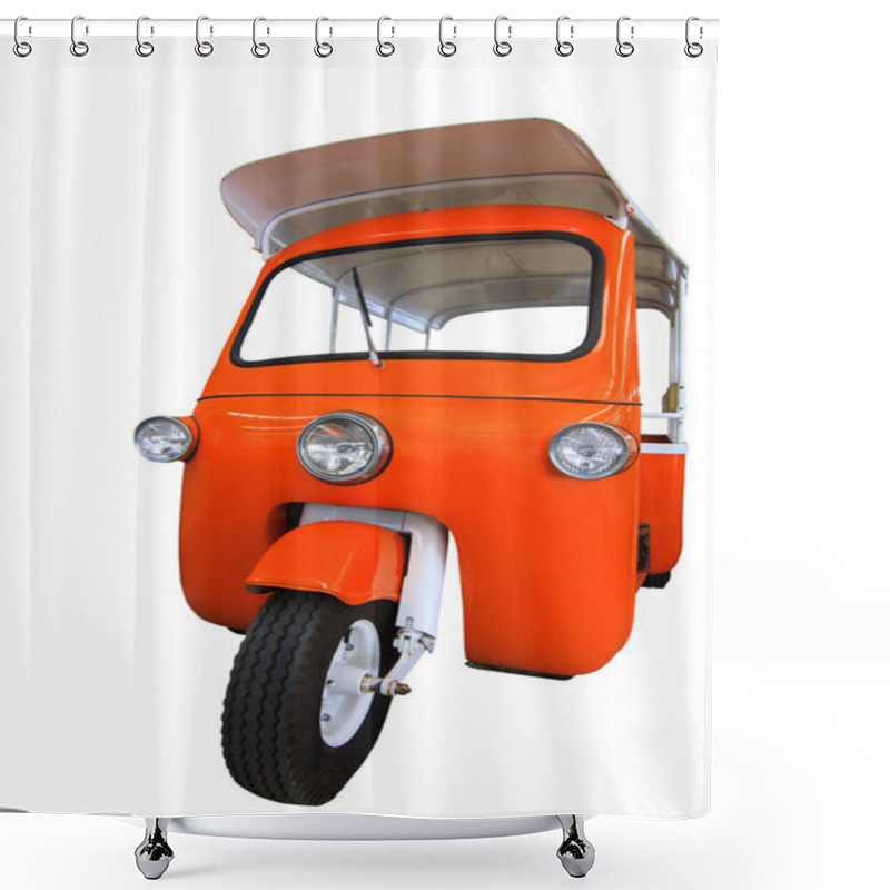 Personality  Thailand Three Wheel Native Taxi Named Tuk Tuk Isolated On White Background Shower Curtains