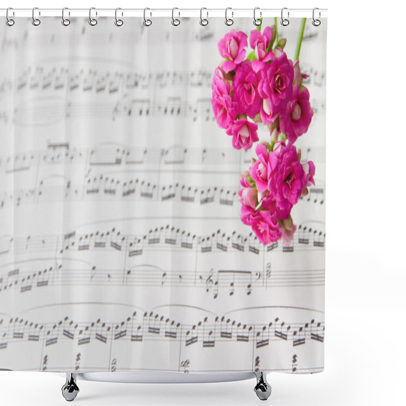 Personality  Flowers On Music Notes Sheet, Abstract Art Background . Shower Curtains