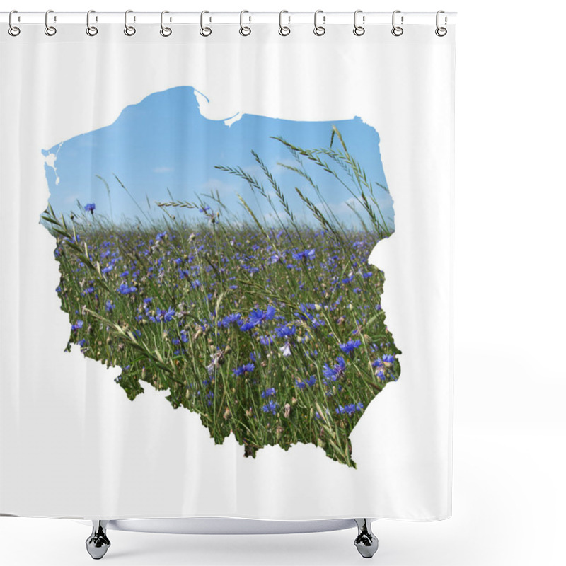 Personality  Map Of Poland Filled With Cornflowers Meadow Shower Curtains