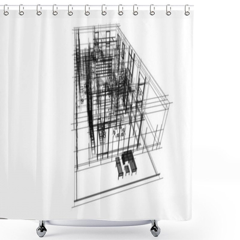 Personality   3D Modeling Software Design Of Architecture Building, Interior Illustration Shower Curtains