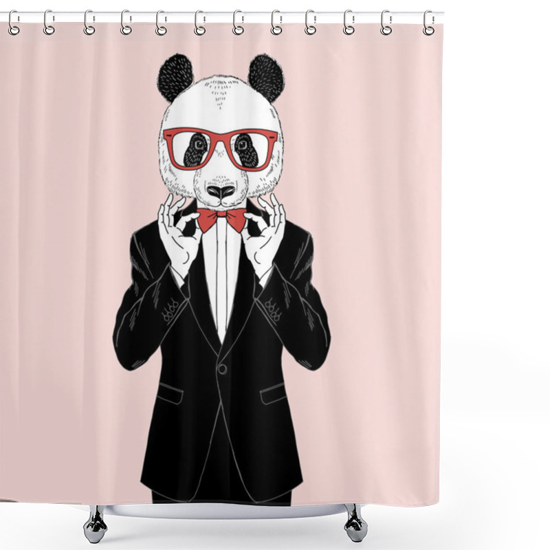 Personality  Panda Dressed Up In Tuxedo  Shower Curtains