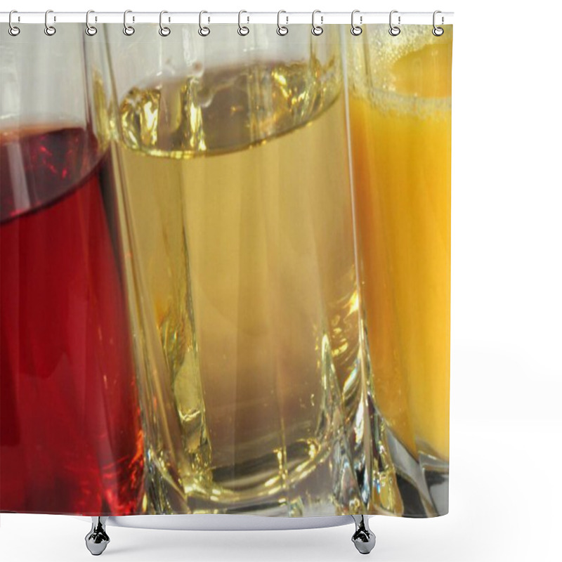 Personality  Apple, Orange And Grape Juice In Transparent Glasses Shower Curtains