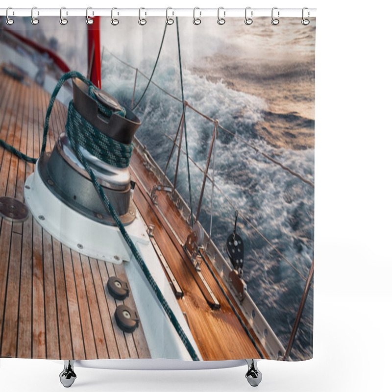 Personality  Sail Boat Under The Storm, Detail On The Winch Shower Curtains