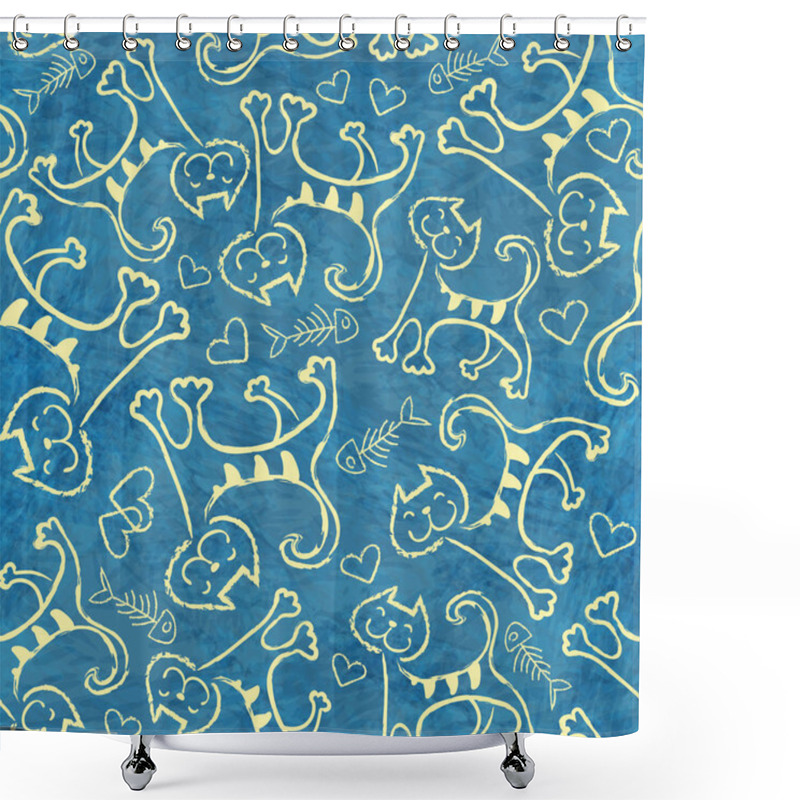 Personality  Pattern With Cute Cartoon Doodle Cats Shower Curtains