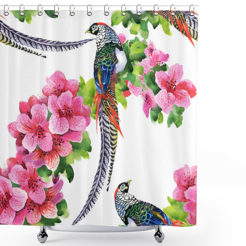 Personality  Tropical Birds With Flowers Shower Curtains