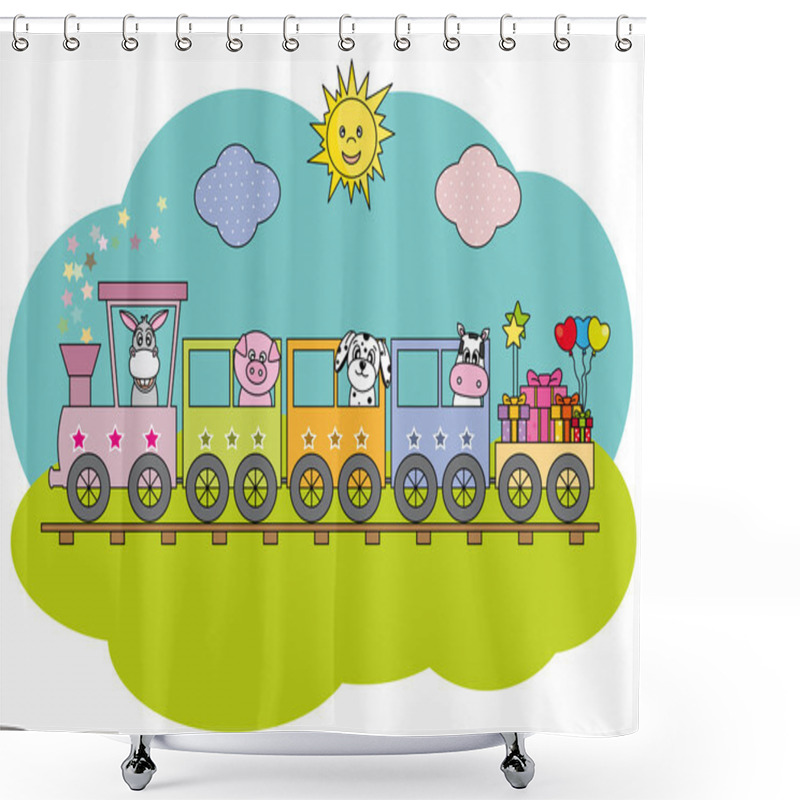 Personality  Children's Train With Farm Animals Shower Curtains