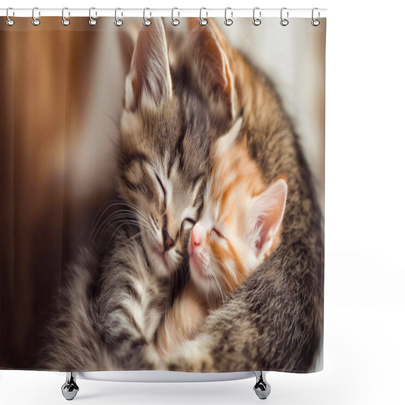 Personality  Very Cute Tiny And Small Adorable Babies Miniature Kittens Hugging With Mother Cat Shower Curtains