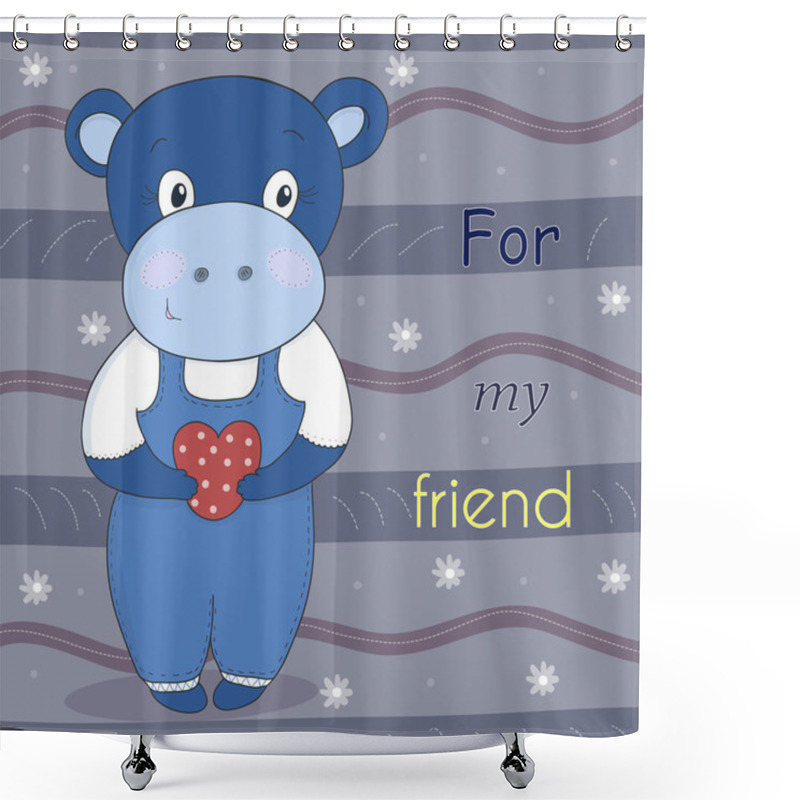 Personality  Cute Little Hippo In Cartoon Style. Sample Comic Vector Illustration Shower Curtains