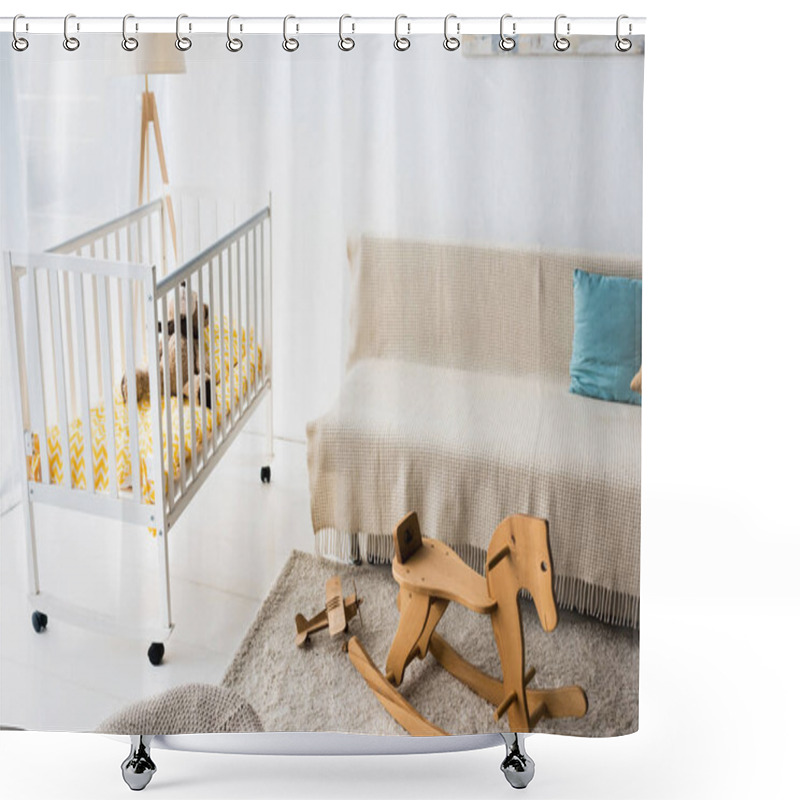 Personality  Modern Interior Design Of Nursery Room With Rocking Horse Chair Shower Curtains