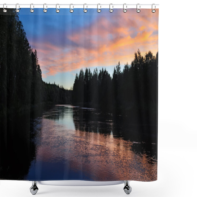 Personality  Pink Twilight. Pongoma River. Karelia, Russia Shower Curtains