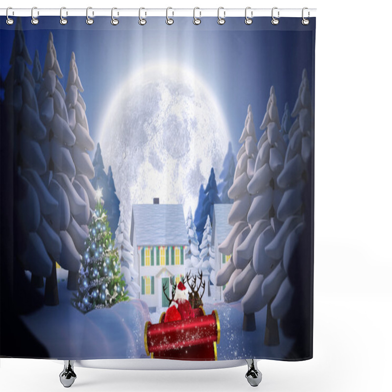 Personality  Composite Image Of Santa Flying His Sleigh Shower Curtains