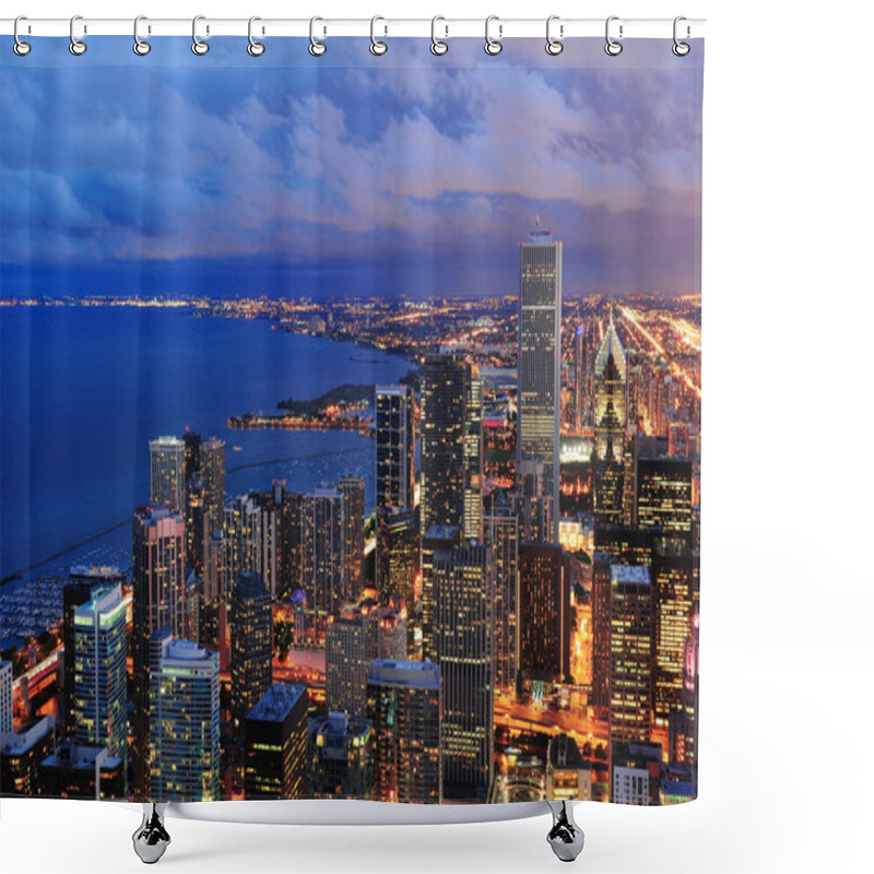 Personality  Chicago Skyline Panorama Aerial View Shower Curtains