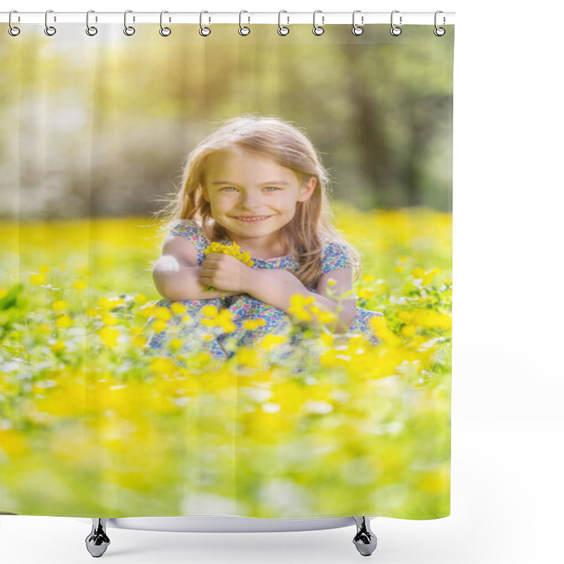 Personality  Happy Little Girl On Blooming Meadow Shower Curtains