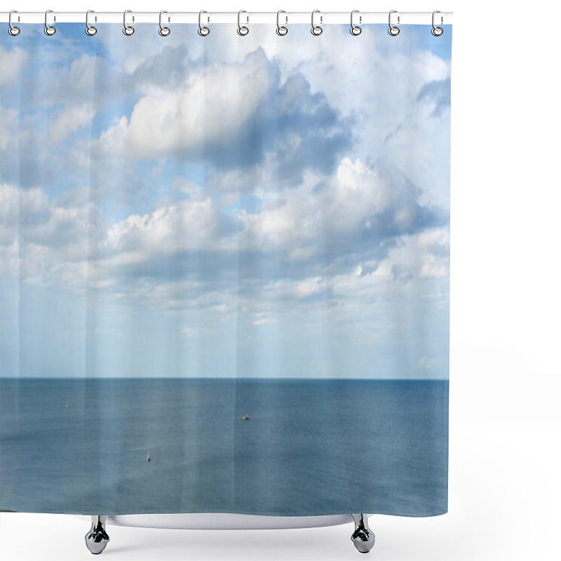 Personality  Top View Cloud Scape And Ocean With Fishing Boat  Shower Curtains