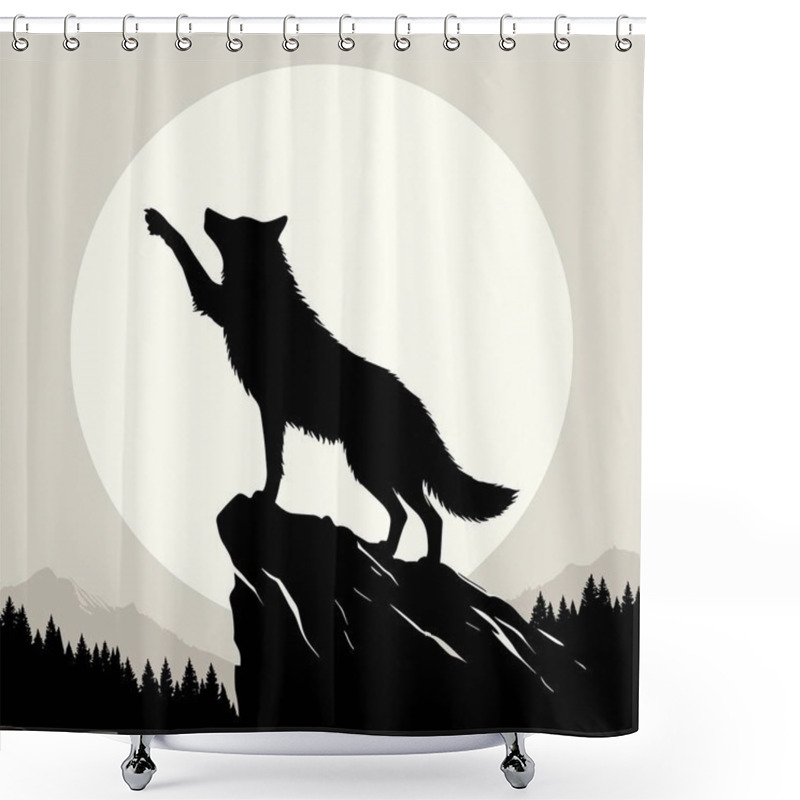 Personality  Wolf On The Background Of The Forest. Wolf Howling At The Night, Vector Illustration.Moonlight, Black Silhouette Shower Curtains