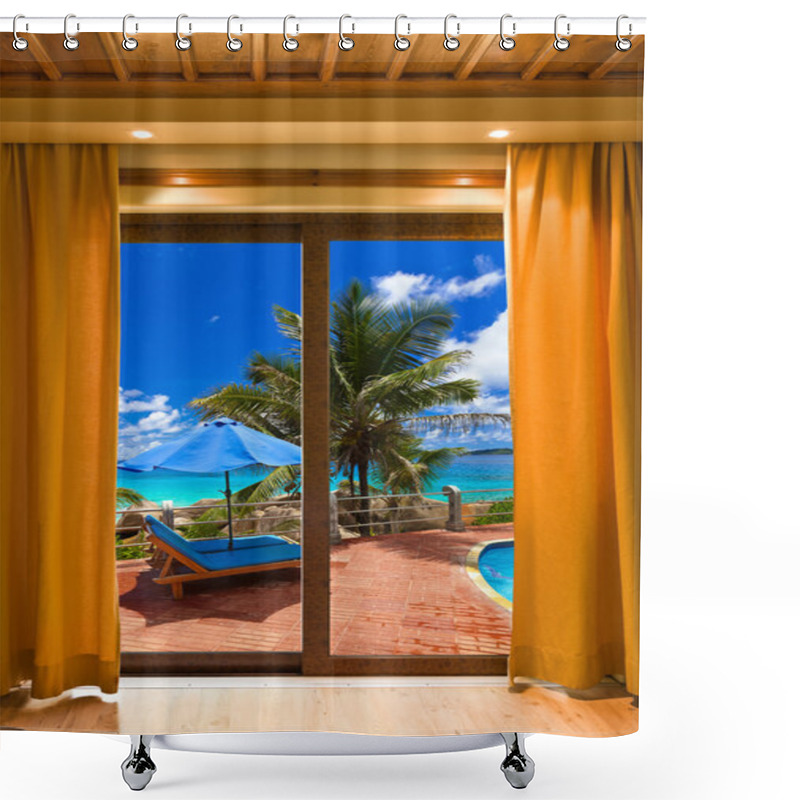 Personality  Hotel Room And Beach Landscape Shower Curtains