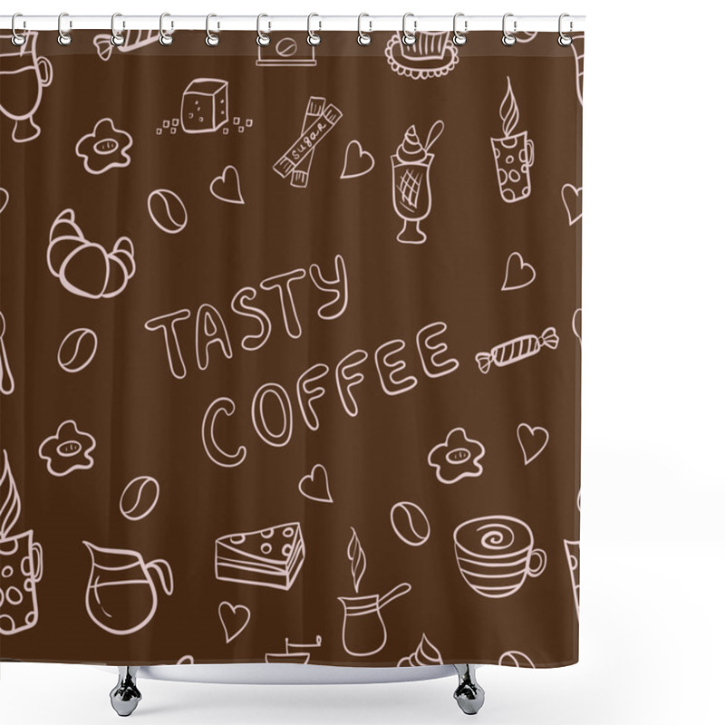 Personality  Vector Seamless Pattern Of Tasty Coffee Hand Drawn Doodles Shower Curtains