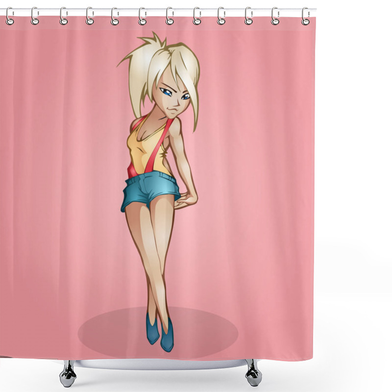 Personality  Model Girl. Vector Illustration.  Shower Curtains