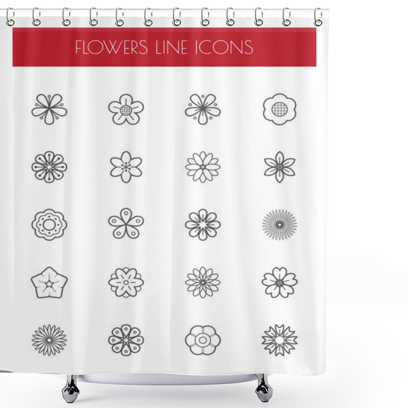 Personality  Thin Line Flower Icons Set. Shower Curtains