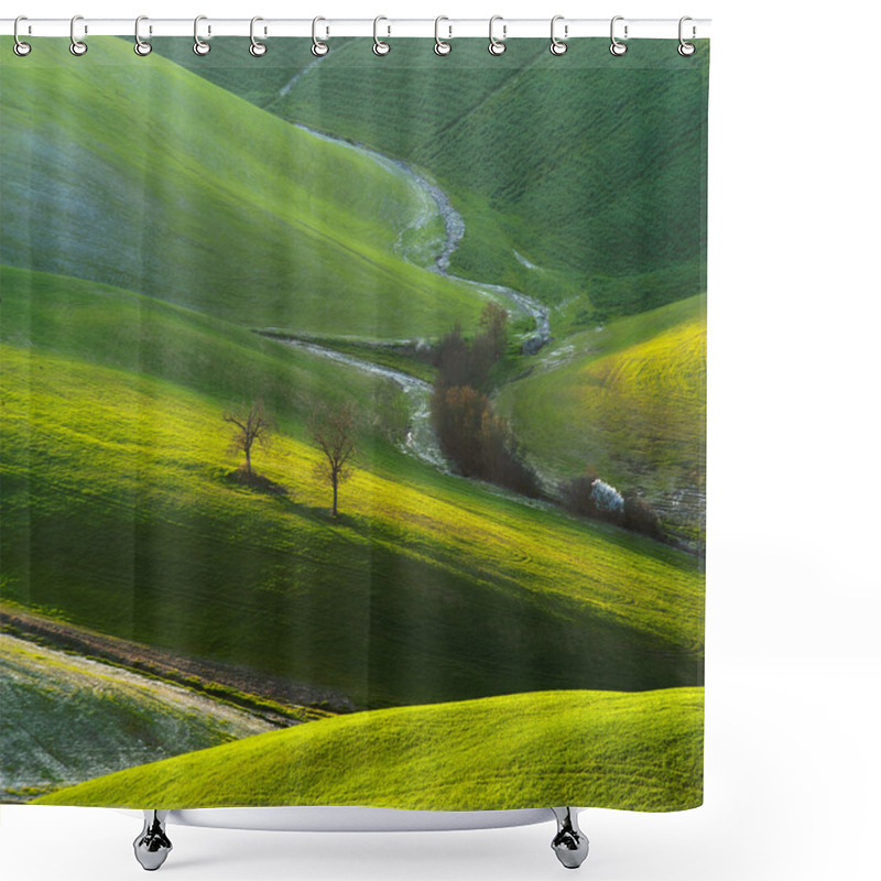 Personality  Tuscan Green Spring At Sunset, Italy Shower Curtains