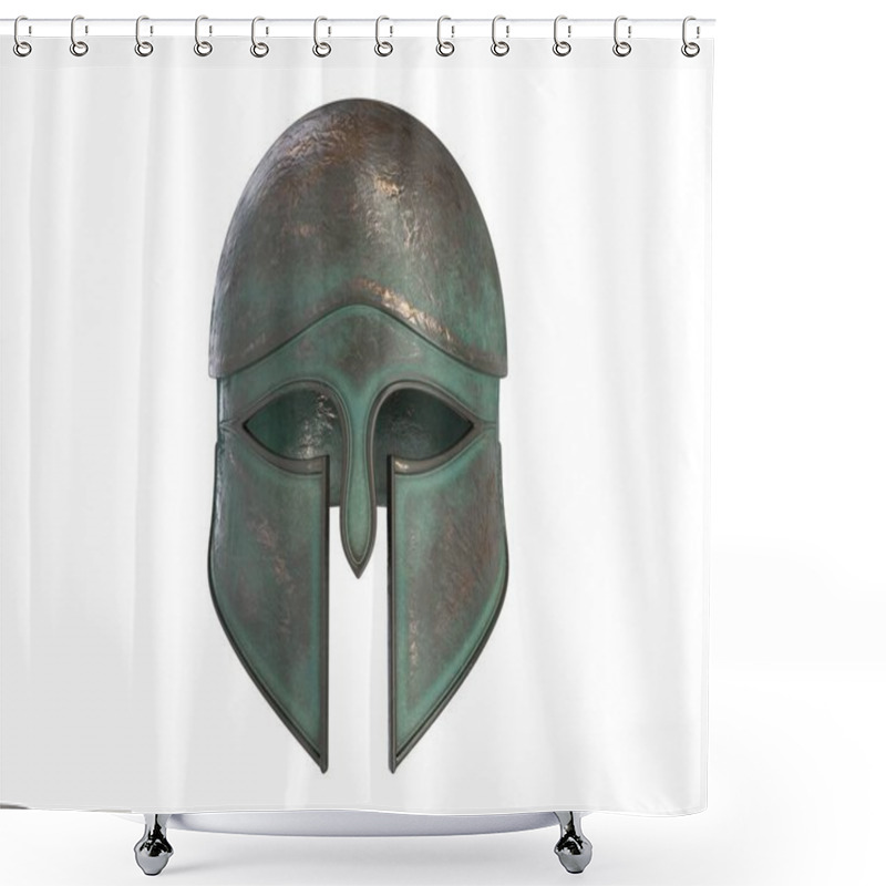 Personality  3D Render Of Antique Greek Helmet Isolated On White. Shower Curtains