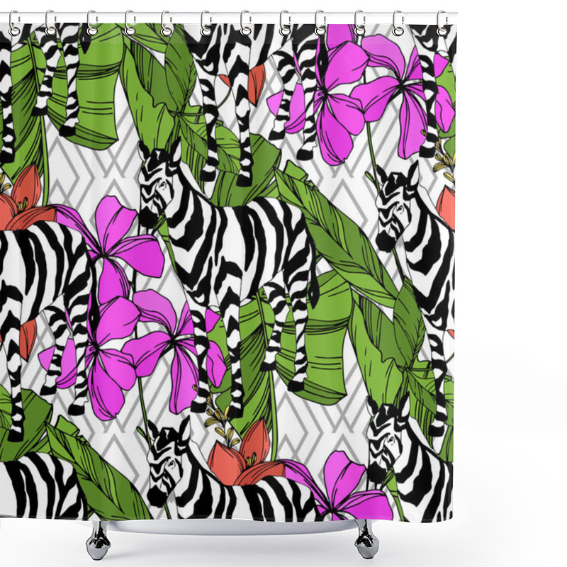 Personality  Vector Exotic Zebra Print Wild Animal Isolated. Black And White Engraved Ink Art. Seamless Background Pattern. Shower Curtains