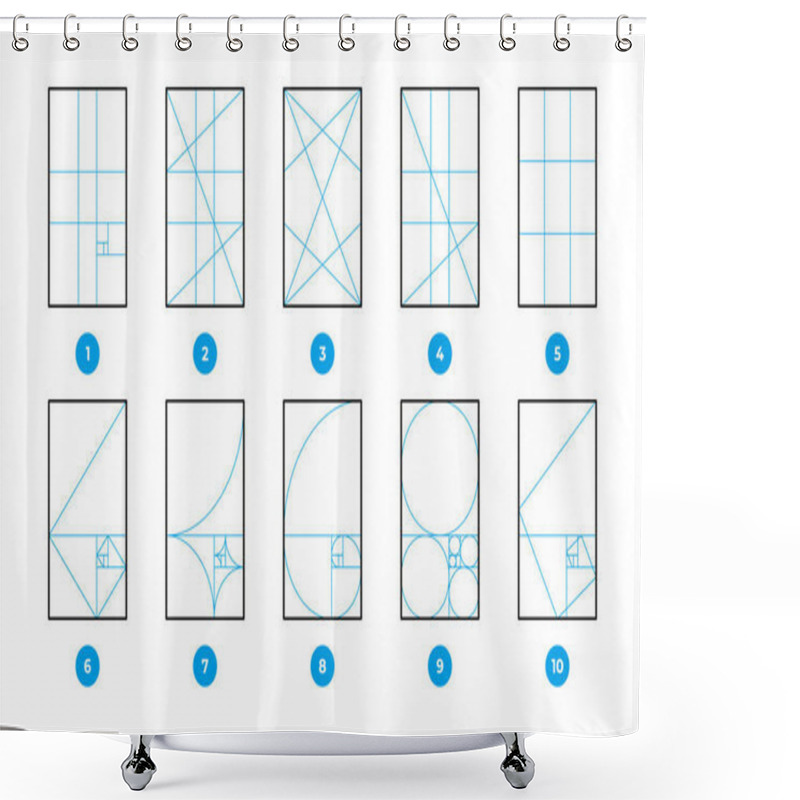 Personality  Composition Rules. Geometric Formula Math Science Diagrams, Golden Ratio And Rule Of Thirds, Fibonacci Sequence 1. 618 Proportions, Fractal Geometry. Vector Set. Perfect And Precise Measurement Shower Curtains