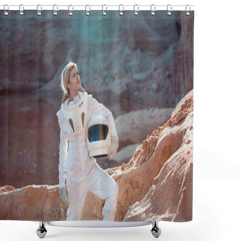 Personality  Futuristic Astronaut Without A Helmet On Another Planet, Image With The Effect Of Toning Shower Curtains