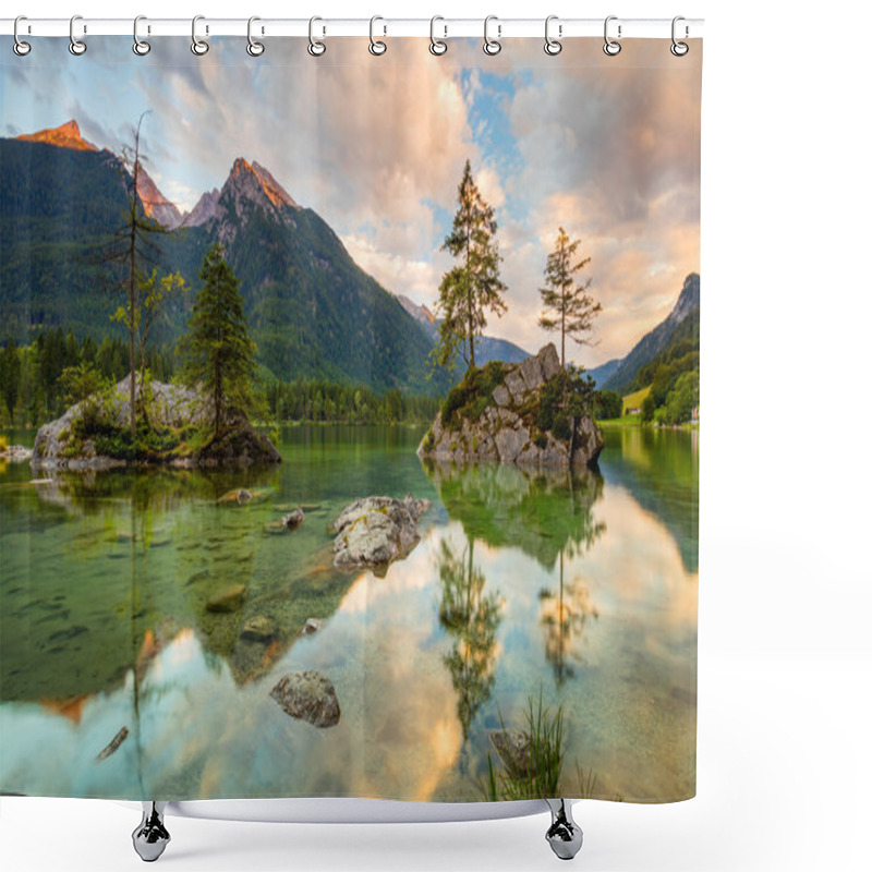 Personality  Lake And Mountains At Sunrise   Shower Curtains