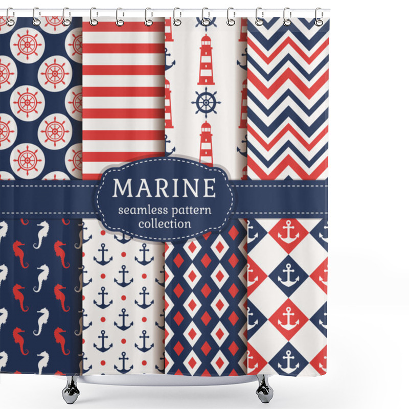 Personality  Sea And Nautical Seamless Patterns Set.  Shower Curtains