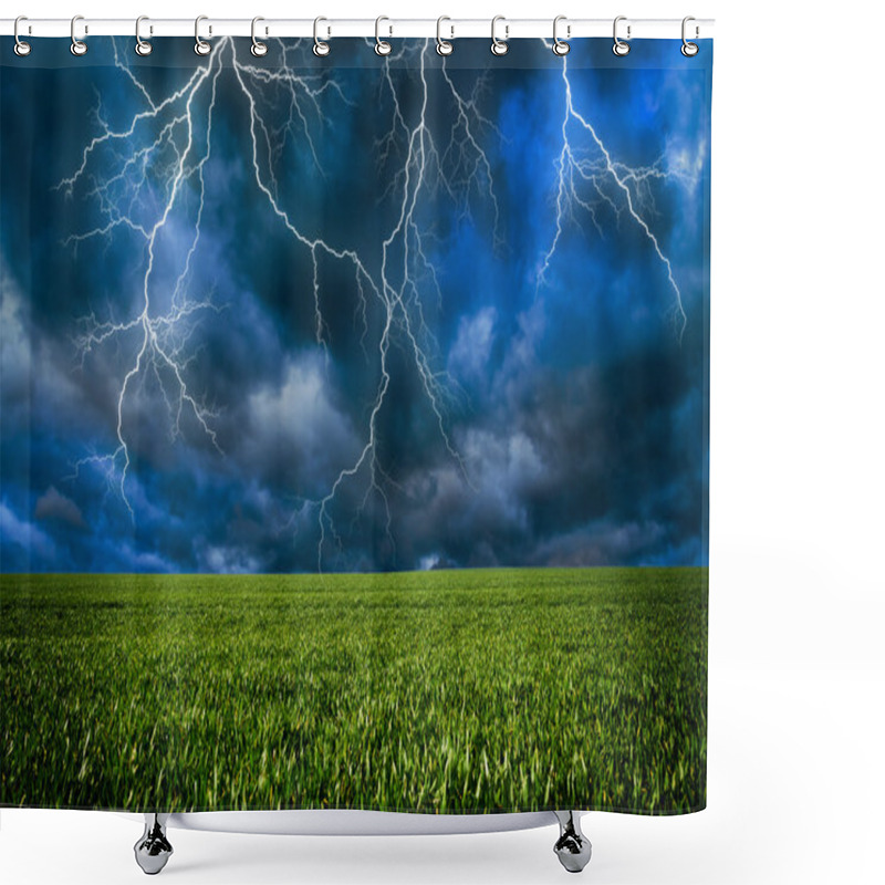 Personality  Thunderstorm With Lightning In Green Meadow Shower Curtains