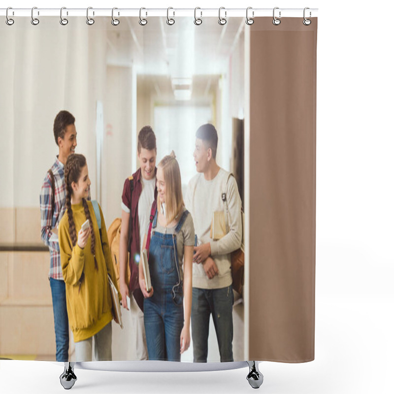 Personality  Group Of Teenage High School Classmates Walking By School Corridor Together Shower Curtains