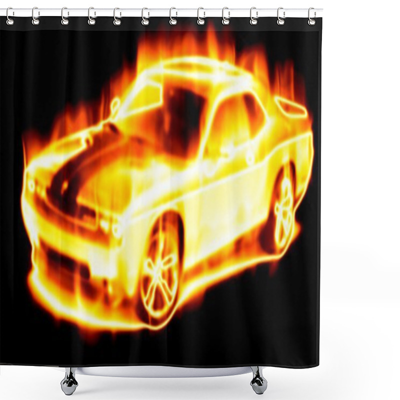 Personality  Car Surrounded By Flames On A Black Back Shower Curtains