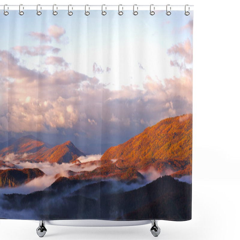 Personality  Autumn Morning Mountains And Fog. Shower Curtains