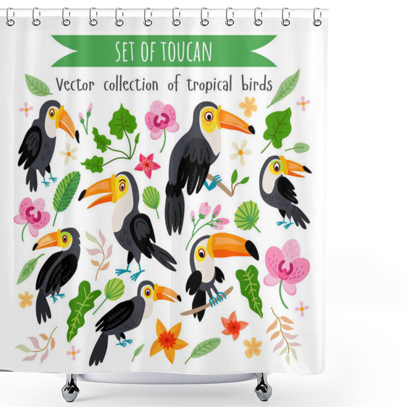 Personality  Vector Set Of Toucans Isolated On White Shower Curtains