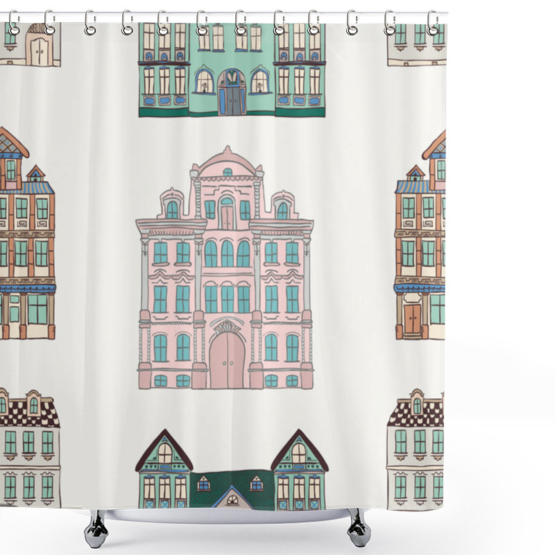 Personality  Old Styled Houses Seamless Pattern Shower Curtains