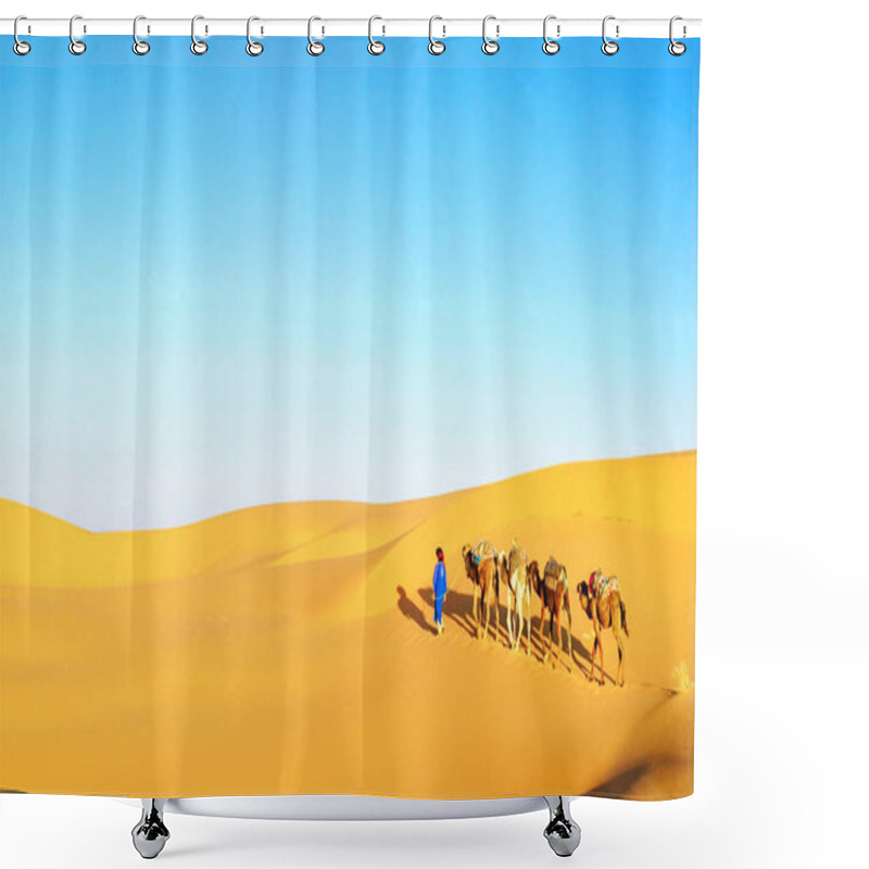 Personality  Camel Caravan Going Through The Sand Dunes In The Sahara Desert, Morocco. Shower Curtains