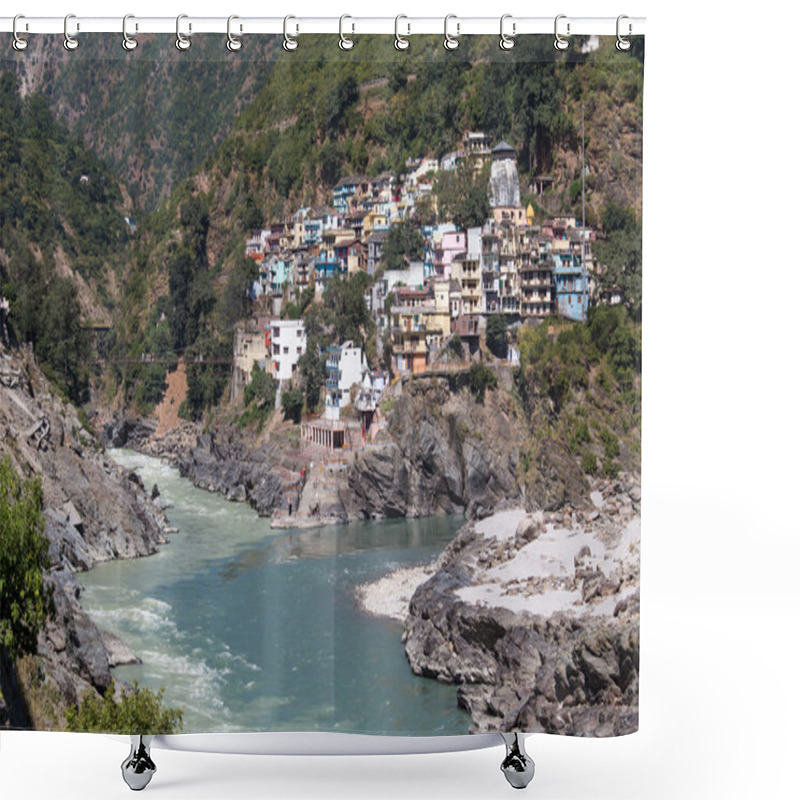 Personality  Devprayag Is The Last Prayag Of Alaknanda River And From This Point The Confluence Of Alaknanda And Bhagirathi River Is Known As Ganga. Uttarakhand, India.  Shower Curtains