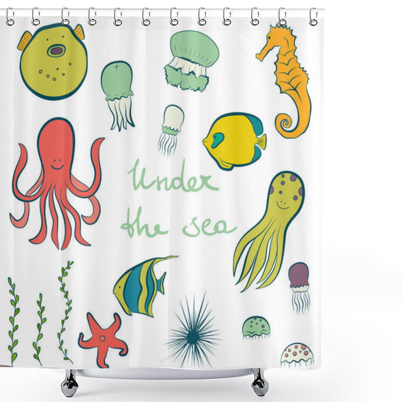 Personality  Set Of Hand Drawn Sea Dwellers. Shower Curtains